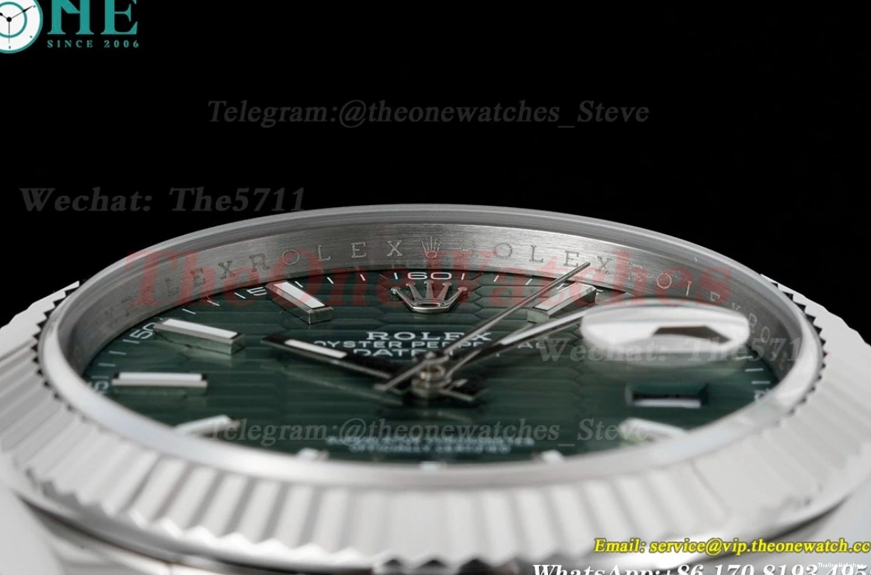 126334 GMF 41mm SS VR3235 Textured Green SS Datejust Dial 0214